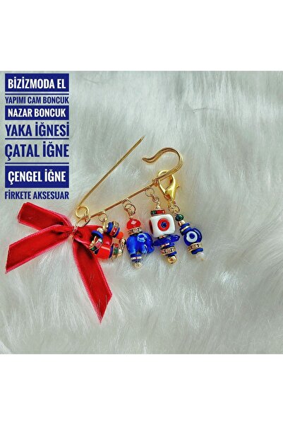 bizizmoda El Yapımı Cam Boncuk Nazar Boncuk Yaka İğnesi Çengel İğne Firkete