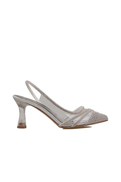 Trend Adımlar Pantofi clasici transparenti de damă Stoned Silver Crystal