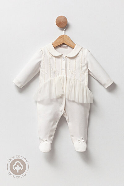 Cassiope Baby Girl Magnolia Jumpsuit with Booties - 2-3-6 Months - Ecru