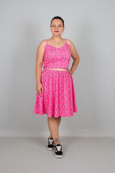 Truva XXL TruvaXxl Plus Size Colorful Women's Clothing Set - Adjustable Thin Strap Blouse and Skirt Tk337