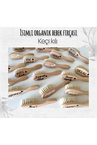mogokids Isimli Doğal Keçi Kılı Bebek Saç Fırçası (KİŞİYE ÖZEL İSİMLİ)