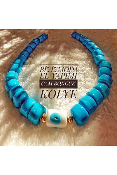 bizizmoda Bodrum Boncuk El Yapımı Cam Boncuk Mavi Kolye