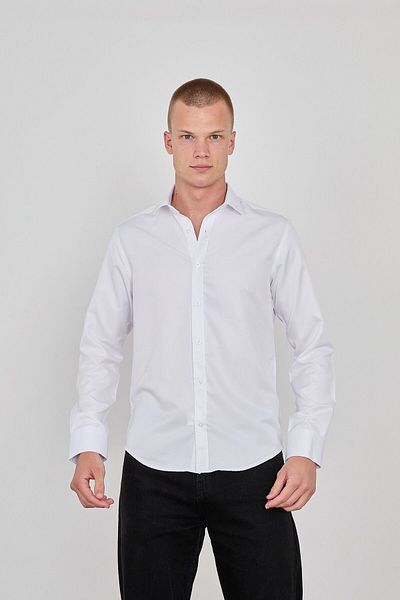 jack carisma Λευκό Σατέν Slim Fit Ανδρικό πουκάμισο