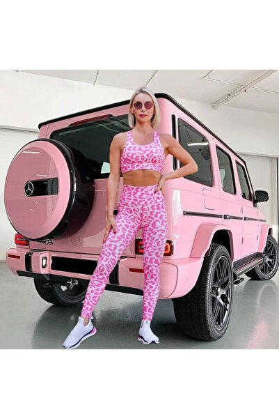 lismina Pembe Leopar Desen Ekstra Yüksek Bel Toparlayıcı Tayt