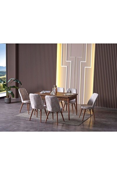 Ressa Home Lodos 80x130(kapalı) 80x170(açık) Yemek Masası Takımı Mutfak Masa Takımı 6 Sandalyeli