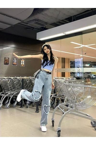 Touz Moda Y2K Heart Detail Jeans Blue Trousers