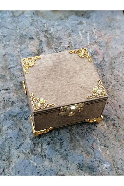 Lime Art Shop El Yapımı Ahşap Yüzük Takı Mini Mücevher Kutusu 8x8x5 Cm