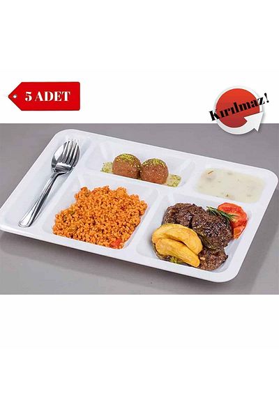 GastroPlast 5 Unbreakable Table Dish Plates, Self-Service, Dining Hall, School, 5 Compartments, Table Dish, Table Dish, Restaurant