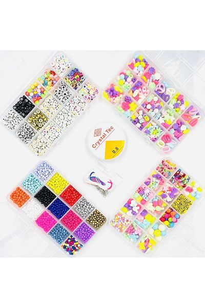 yiğit aksesuar Mega Necklace Bracelet Jewelry Making Set with 4 Boxes 65 Pieces Hobby Beads Set