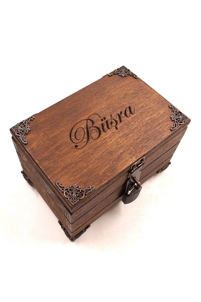 t tun's woods Rustic Mini Wooden Box 15X10 cm Metal Leg Decorated Tarot Storage Box with Padlock Gift