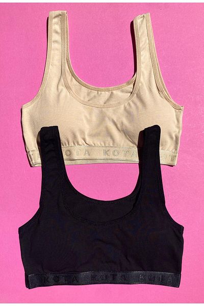 VicTroy Padded 2-Piece Black and Skin Strap Bustier-Half Tank Top (M=70-75, L=80-85, Xl=90-95 )