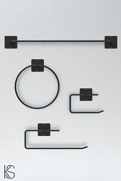 KILINÇ STORE Yapışkanlı 4 Lü Siyah Banyo Set Uzun Havluluk Rulo Havluluk Wc Tuvalet Kağıtlık Yuvarlak Havluluk