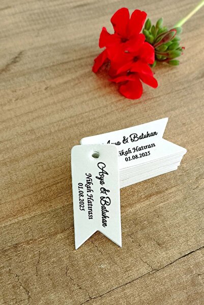 Vice Kişiye Özel Baskılı Etiket / Nişan-Kına- Nikah Etiketi / 100 Adet  Flama Etiket (2,4X 5,4 CM)