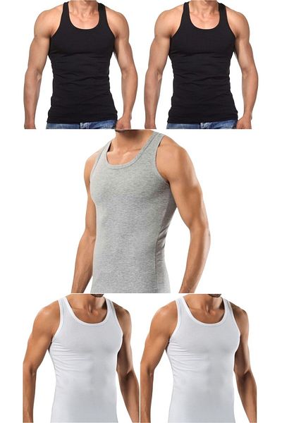 marufshop 5 Pieces Men's Slim Fit Close-Fitting Lycra Combed Cotton Sports Undershirt (Rambo Undershirt)