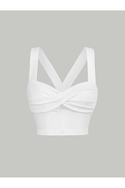 Wild Flower Wide Shoulder White Summer Crop Top - Strappy Twist