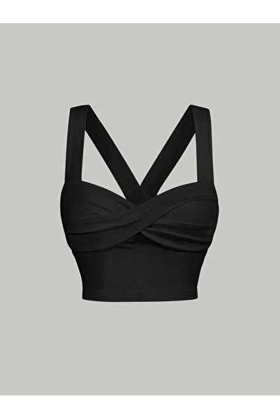 Wild Flower Wide Shoulder Black Crop Top - Strappy Twist Summer Long