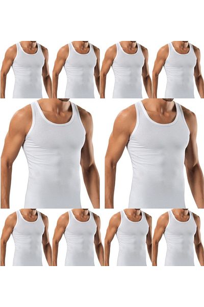 marufshop Ανδρικό εσώρουχο 10 τεμαχίων Slim Fit, χτενισμένο βαμβακερό Lycra (Rambo Singlet)
