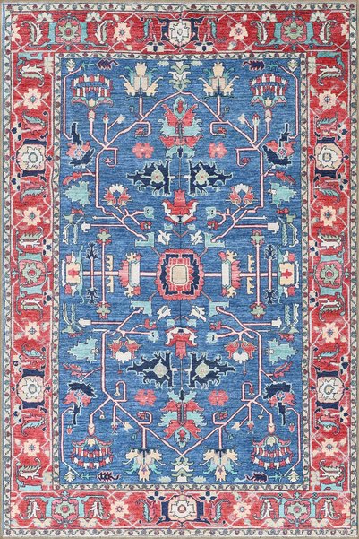 Rugs Modern Halı سجادة قاعدة منسوجة منقوشة باللون الأزرق والأحمر التقليدي وسج...