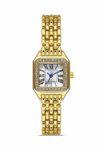 ÇENÇEN Bayan Gold Vintage Model Zirkon Taşlı Çelik Analog Kol Saati