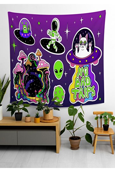 ALAMODECOR Model Alien și Pisică, MODEL ANIME VINTAGE IMPRIMAT, TAPET DE PERETE
