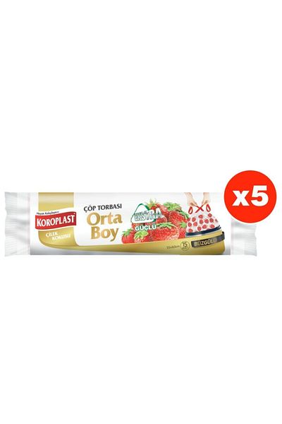 Koroplast Extra Strong Strawberry Drawstring Medium Size 15 Pieces Garbage Bags X 5 Pack (55*60 Cm)