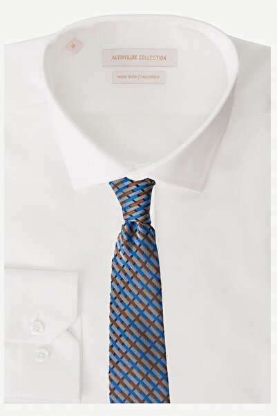 ALTINYILDIZ CLASSICS Erkek Mavi-Kahverengi Desenli Klasik Su Geçirmez Nano Kravat