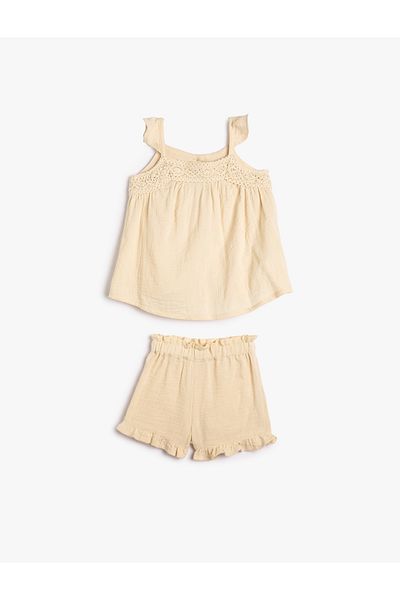 Koton Muslin Suit Shorts Strappy Blouse Cotton 2-Piece