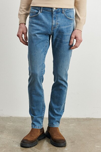 AC&Co / Altınyıldız Classics Ανδρικό Μπλε Extra Slim Fit Slim Fit Βαμβακερό ε...