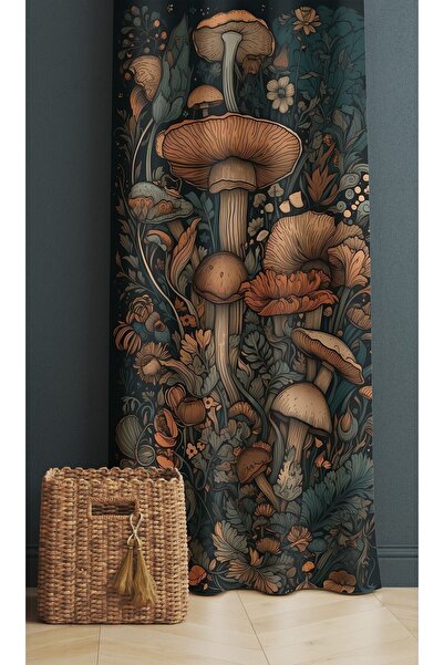 ALAMODECOR Mantar Desenli Etnik Tek Kanat Genç Odası Fon Perde