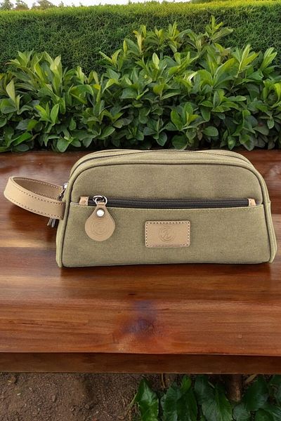 QUB CLUB Unisex Khaki Canvas - Waterproof and Organizer Personal Care Bag