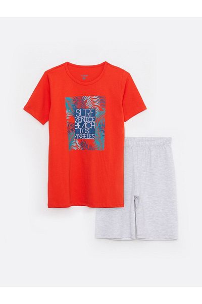 LC Waikiki Crew Neck Printed Short Sleeve Boy's Pajamas Set with Shorts