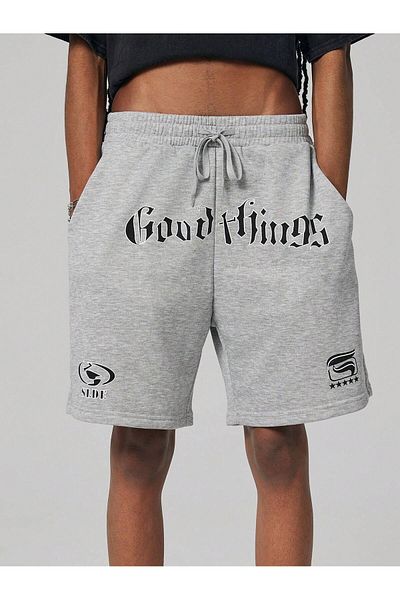 Mythologie Goodthings Ψηλόμεση πλεκτή τσέπη Γκρι χτενισμένο βαμβακερό κοντό σορτς