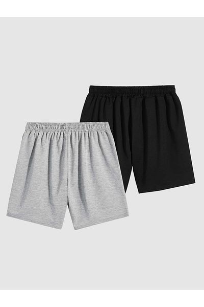 Mythologie Pursuit Set de 2 pantaloni scurți din bumbac pieptănat - Imprimați gri negru, buzunar cu talie înaltă