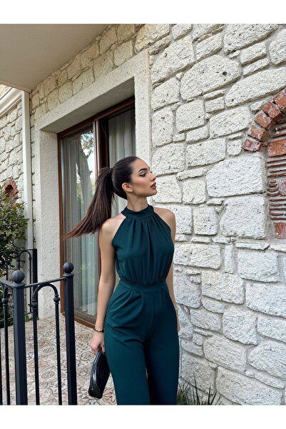 Genel Markalar HALTER YAKA GENİŞ PAÇA TULUM