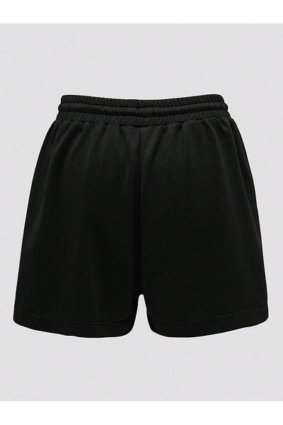 Mythologie Pantaloni scurți negri imprimați, cu talie înaltă și buzunar tricotat