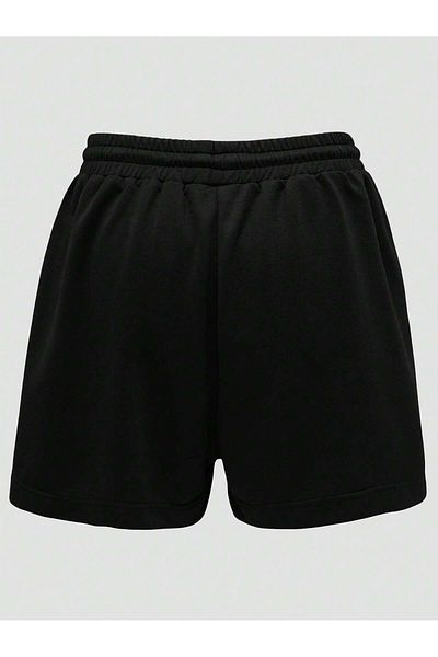 Mythologie Pantaloni scurți cu imprimeu Urs Negru, cu talie înaltă și buzunar tricotat