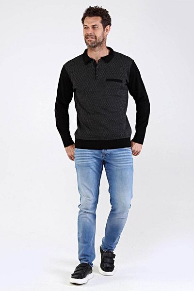 Çizgi Triko Ανδρικό πλεκτό πουλόβερ με γιακά πόλο μεγάλου μεγέθους 4610fb μαύρο