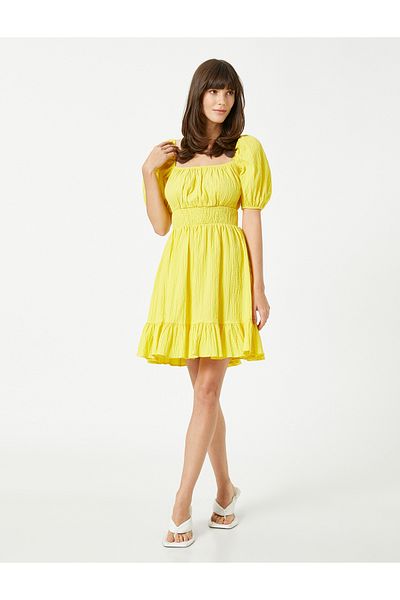 Koton Minikleid mit Ballonärmeln, elastische Baumwolle