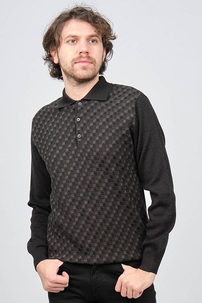 Ateş Triko Men's Patterned Polo Neck Wool Sweater 6097293 Smoked