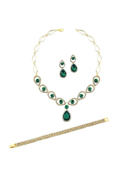 Forentina Altın Kaplama Yeşil Paris Tasarım 4 Lü Set - Ps0115