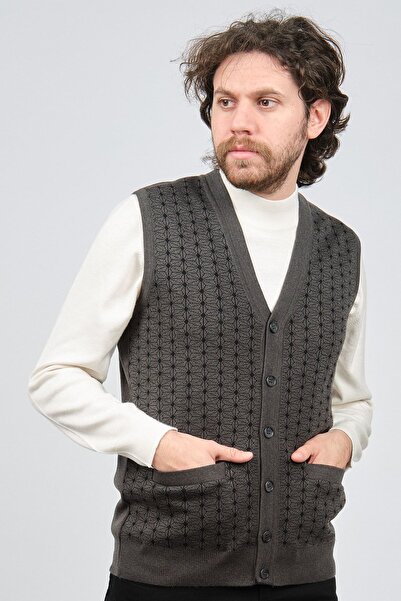 Ateş Triko Чоловічий жилет з деталями на кишенях та ґудзиками 6091732 Фума