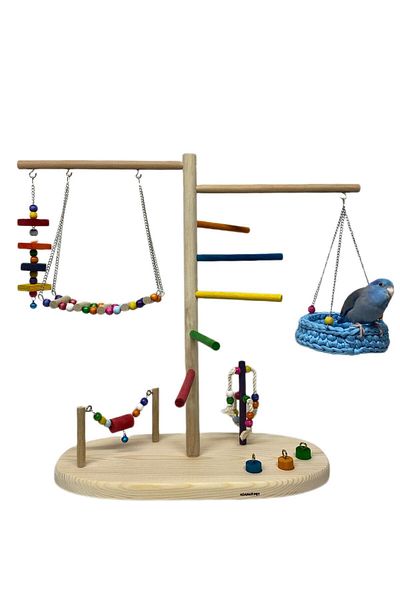 ADAPATİ PET Wooden Fun Platform with Swing Bird Toy