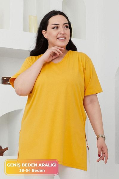 tarzımsüper Large Size Organic Cotton Side Slit Lycra Comfort Model Short Sleeve Sports And Casual T-shirt