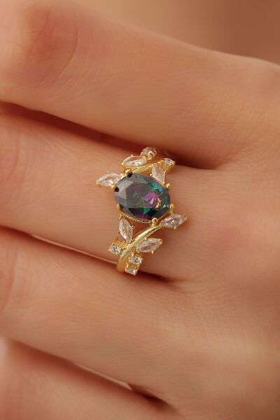 passion silver Mistik Topaz Taşlı Sarmaşık 14 Ayar Altın Kaplama Kadın Yüzük