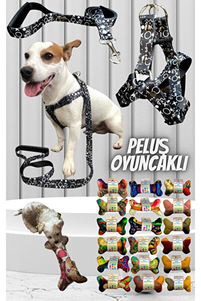 Köpek Göğüs Tasması Gezdirme Kayışı Peluş Oyuncaklı Set Geometrıcs