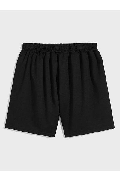 Mythologie Black Combed Cotton Shorts - Skull Design, Pocket and Summer
