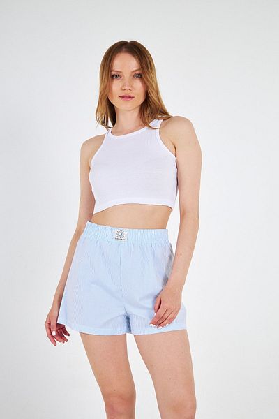 Jardin du Soleil High Waist Baby Blue Striped Crop Shorts Set - 100% Cotton