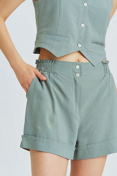 Clandestino Pantaloni scurți de damă din bumbac - elastic lateral, model Çağla