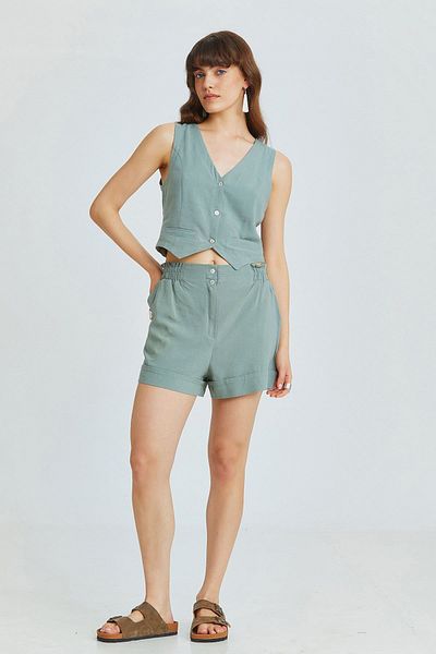 Clandestino Pantaloni scurți de damă din bumbac - elastic lateral, model Çağla