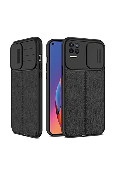 Fibaks Oppo A54 Uyumlu Kılıf Sürgülü Kamera Korumalı Deri Görünümlü Leke Tutmaz Kapak